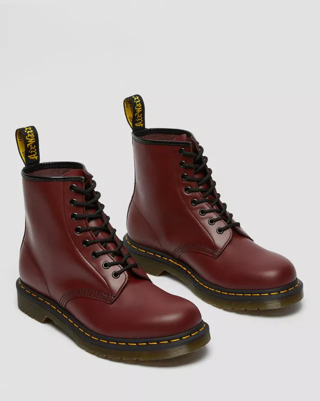 Boots 1460 en cuir Smooth à lacets Rouge