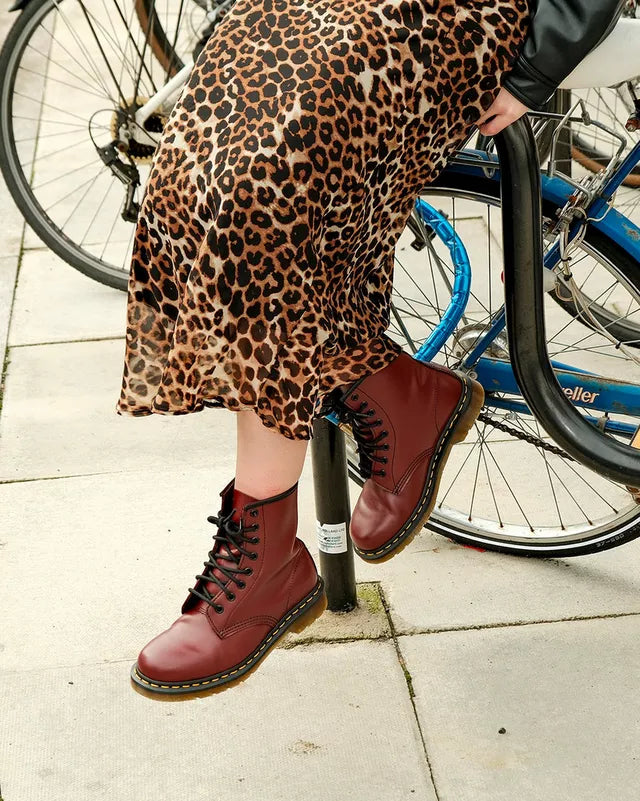 Boots 1460 en cuir Smooth à lacets Rouge